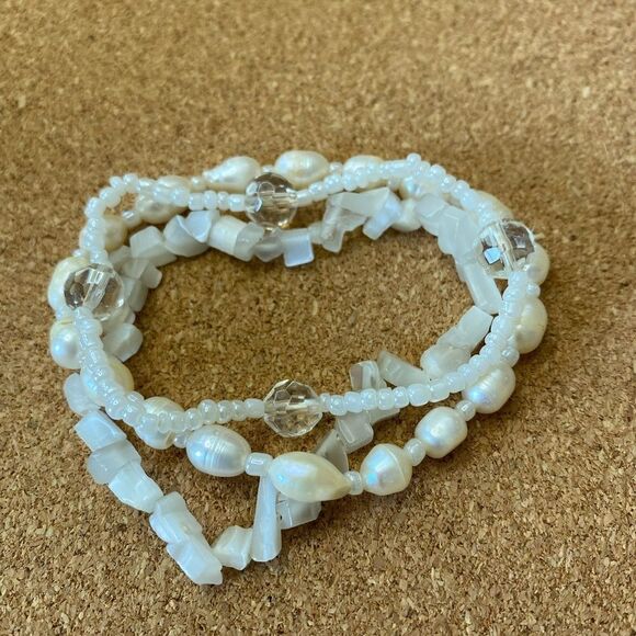 3 Bracelet Lot Pearl Natural Stone And Beads - Picture 2 of 4